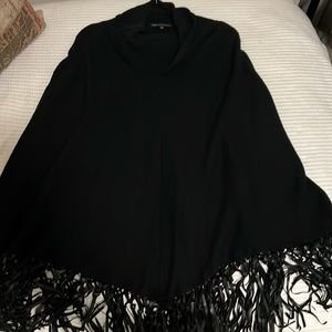 Black Sweater Poncho w/Vegan Leather Fringe - Saks Fifth Avenue